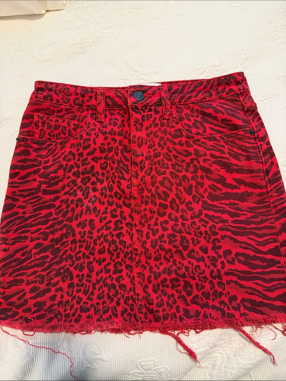 Current/Elliott Red and Black Animal Print Mini Skirt